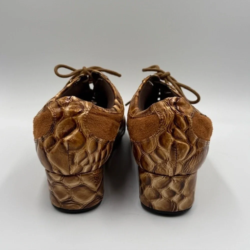 Andiamo Womens Brown Crocodile Embossed Lace Up Wedge Oxford‎ Shoes Size 8.5M